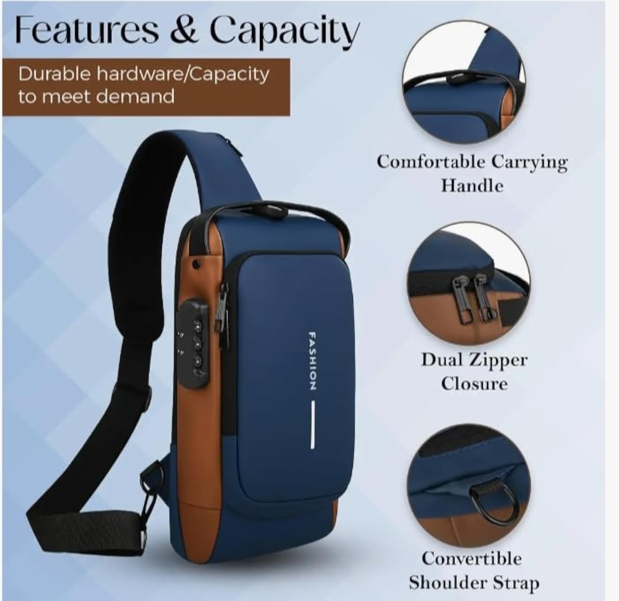 Fashion Sling Bag with USB Charging Port